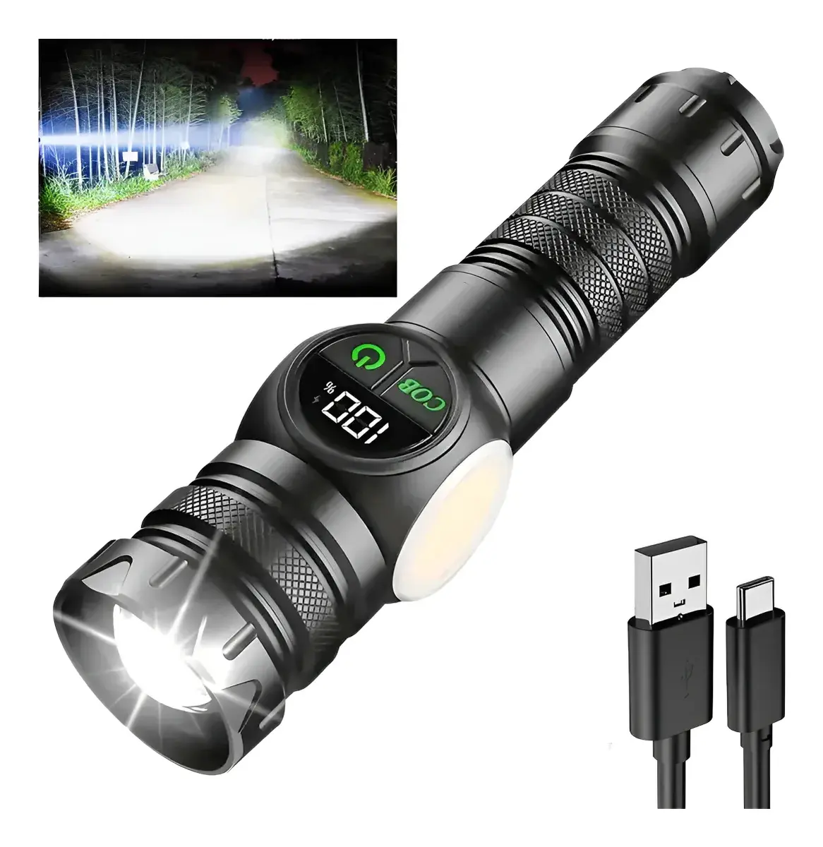 Linterna Táctica Recargable Usb Con Pantalla Digital