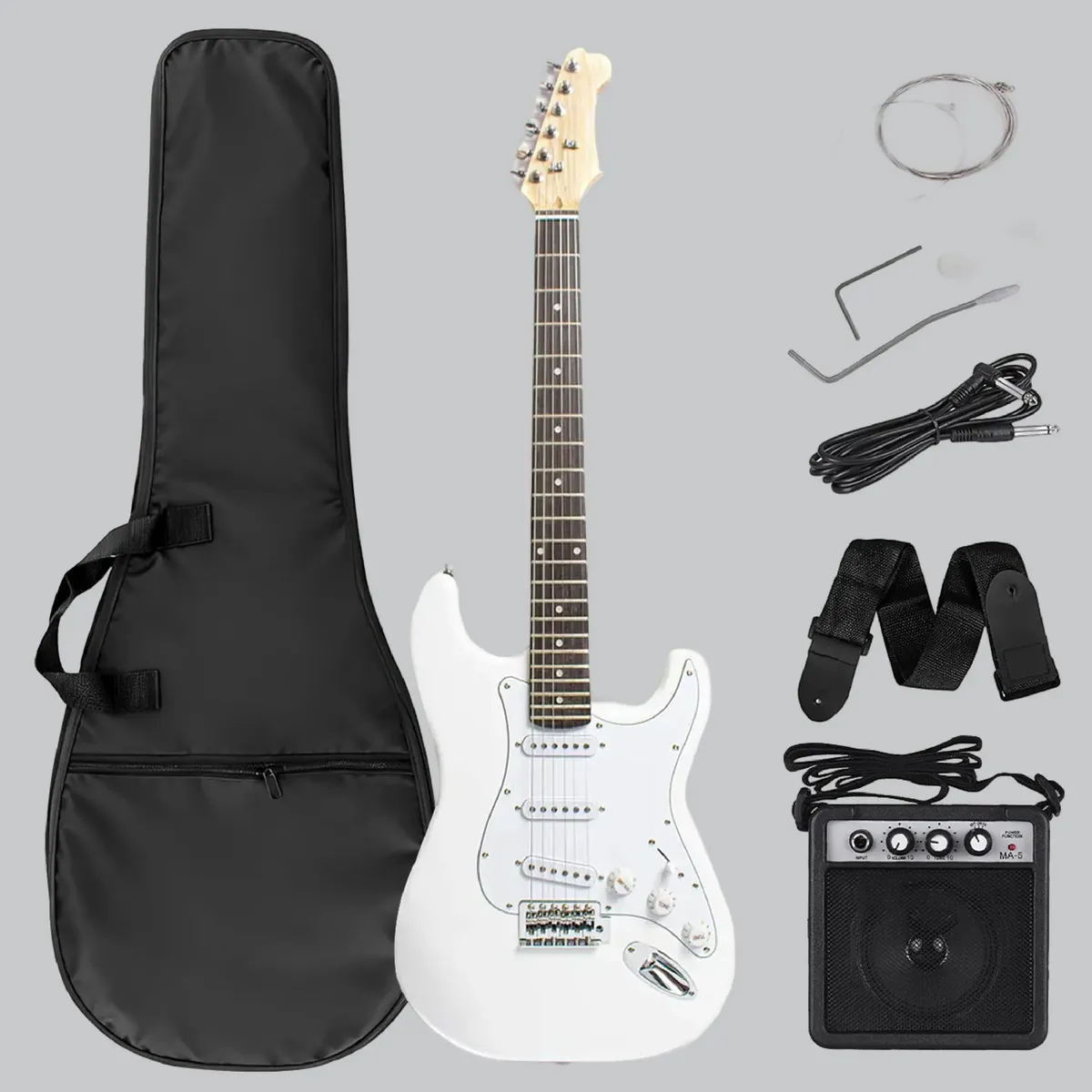 Guitarra Eléctrica EG001 con Amplificador 5W y Accesorios Blanco