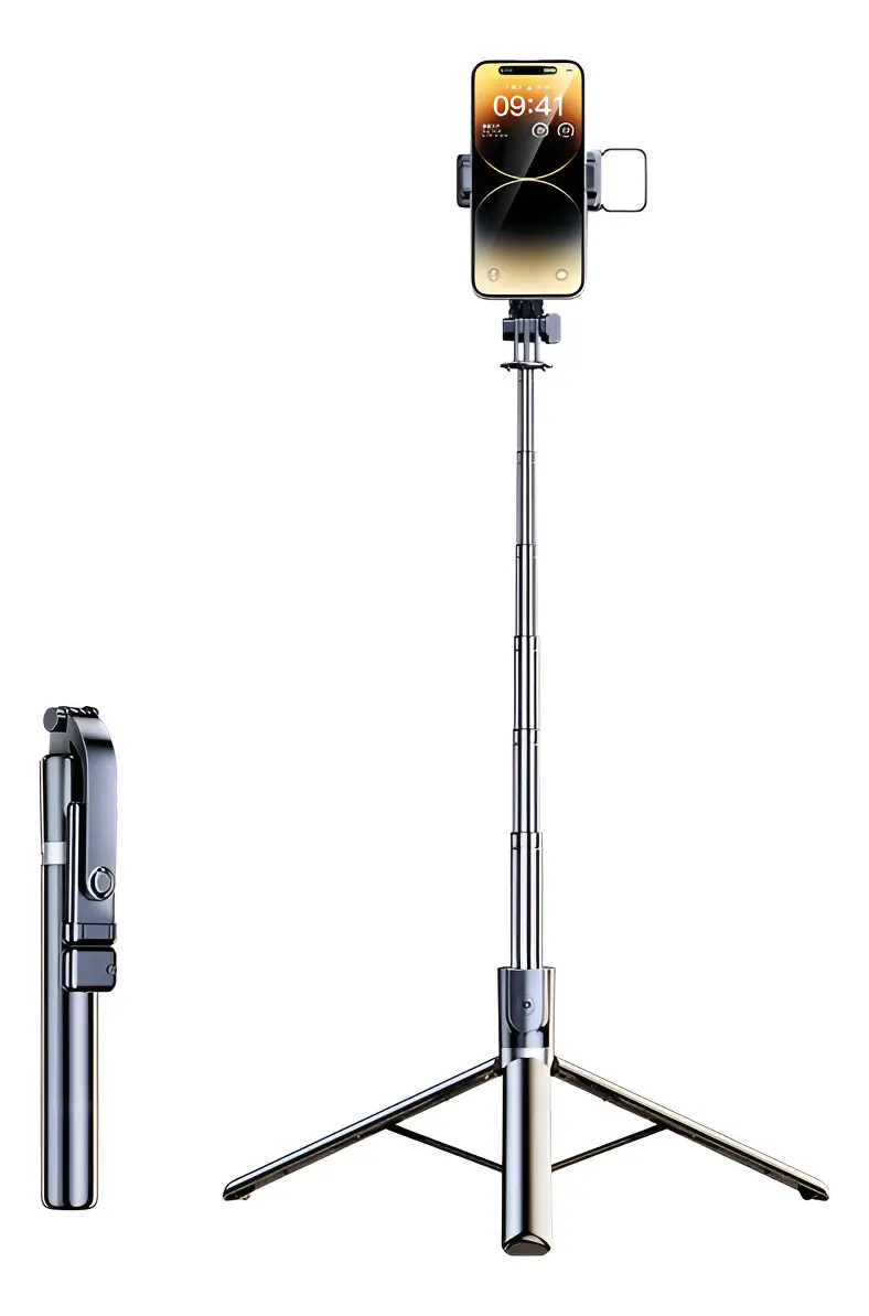 Trípode Portátil Plegable Bluetooth Con Luz Led Celular 360° Negro