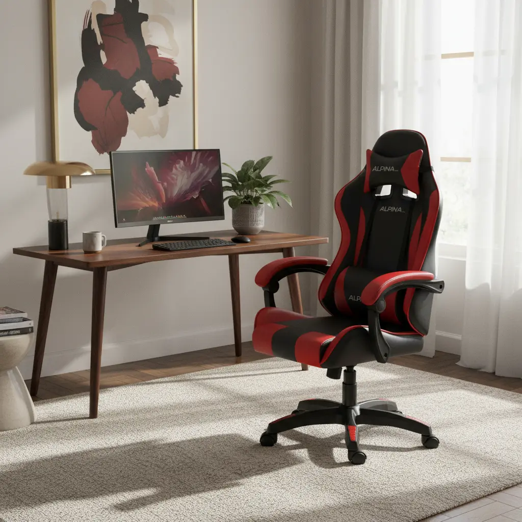 Silla Gamer Alpina Ergonómica Giratoria Reclinable ft-088 Color Negro/Rojo Material del tapizado Cuero sintético