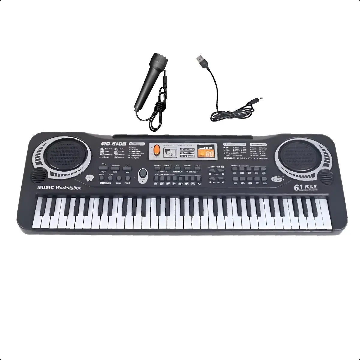 Organo Teclado Musical 61 Teclas Electrico Usb Lcd Microfono Negro