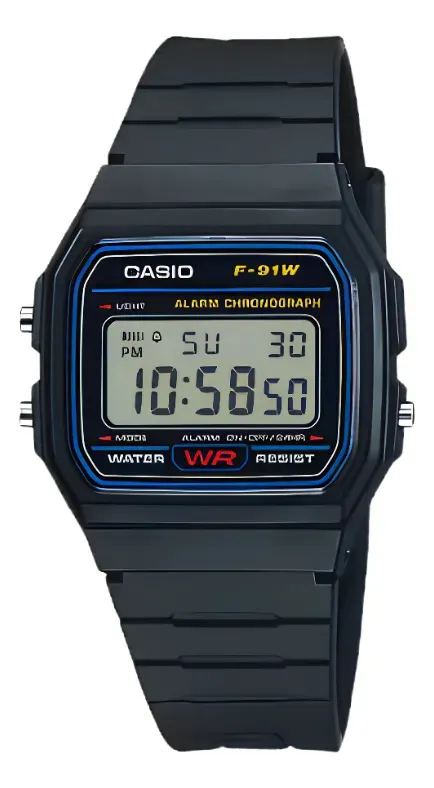 Reloj Casio F-91w Crono Alarma Retro Vintage F91w F-91 F91 Negro