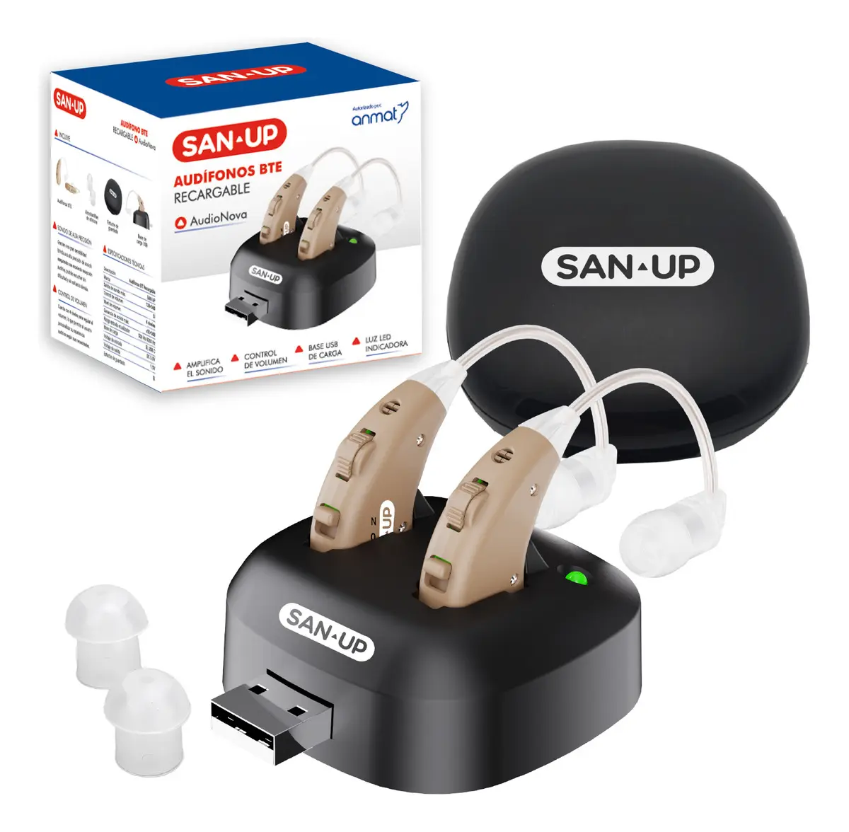 Audífonos San Up Audionova Bte Base Recargable Usb - 4 Niveles De Volumen Alta Precisión