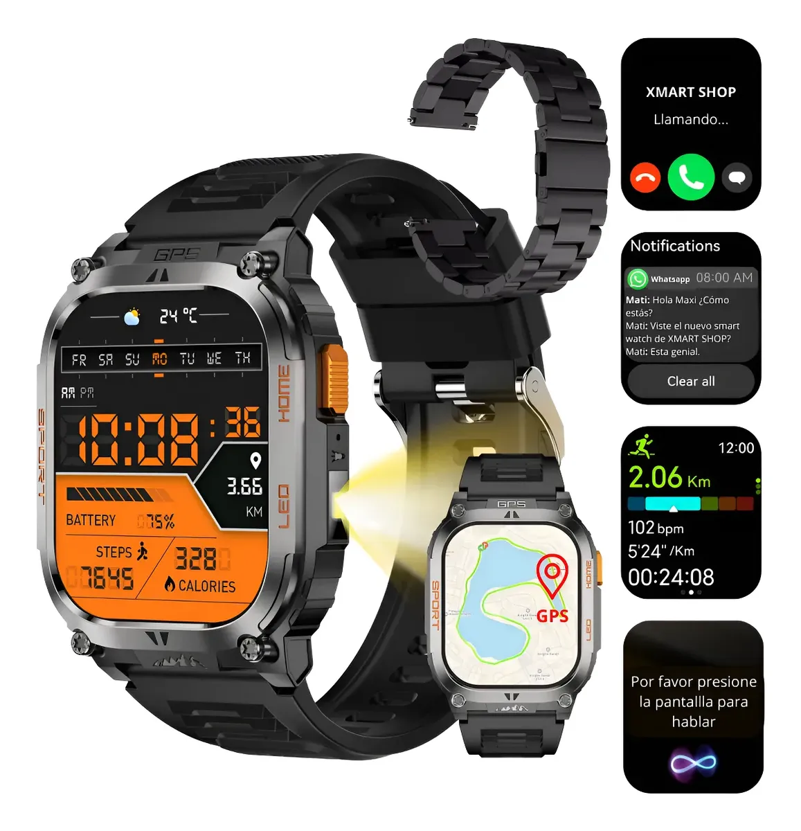 Smartwatch Dt09 Gps Reloj Inteligente Deportivo Brújula Ip68 Negro