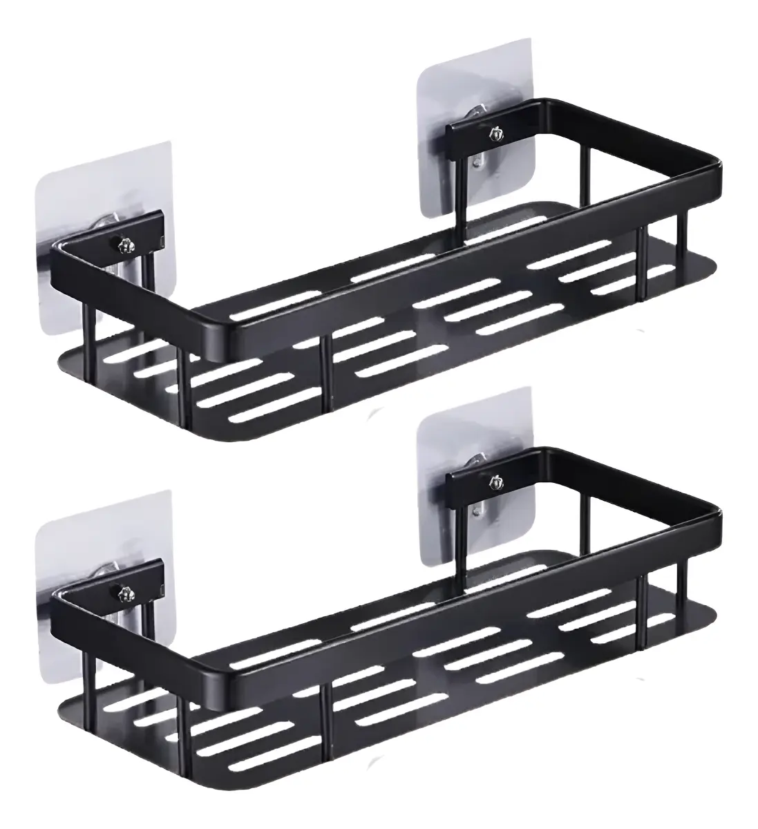 Pack x2 Estantes Repisas Con Adhesivos Para Ducha, Baño y Cocina – Organizador Baño Ducha Metálico Negro Mate con Instalación sin Perforaciones Estante Shampoo Jabonera Levys Bazar