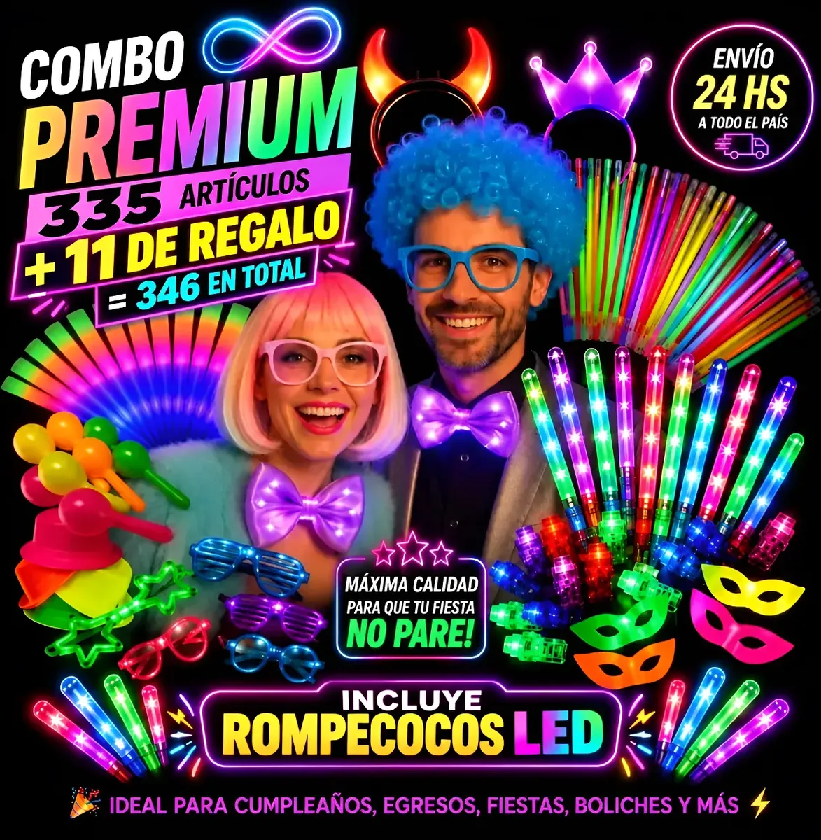 Combo Cotillón Luminoso 335 Articulos Carioca