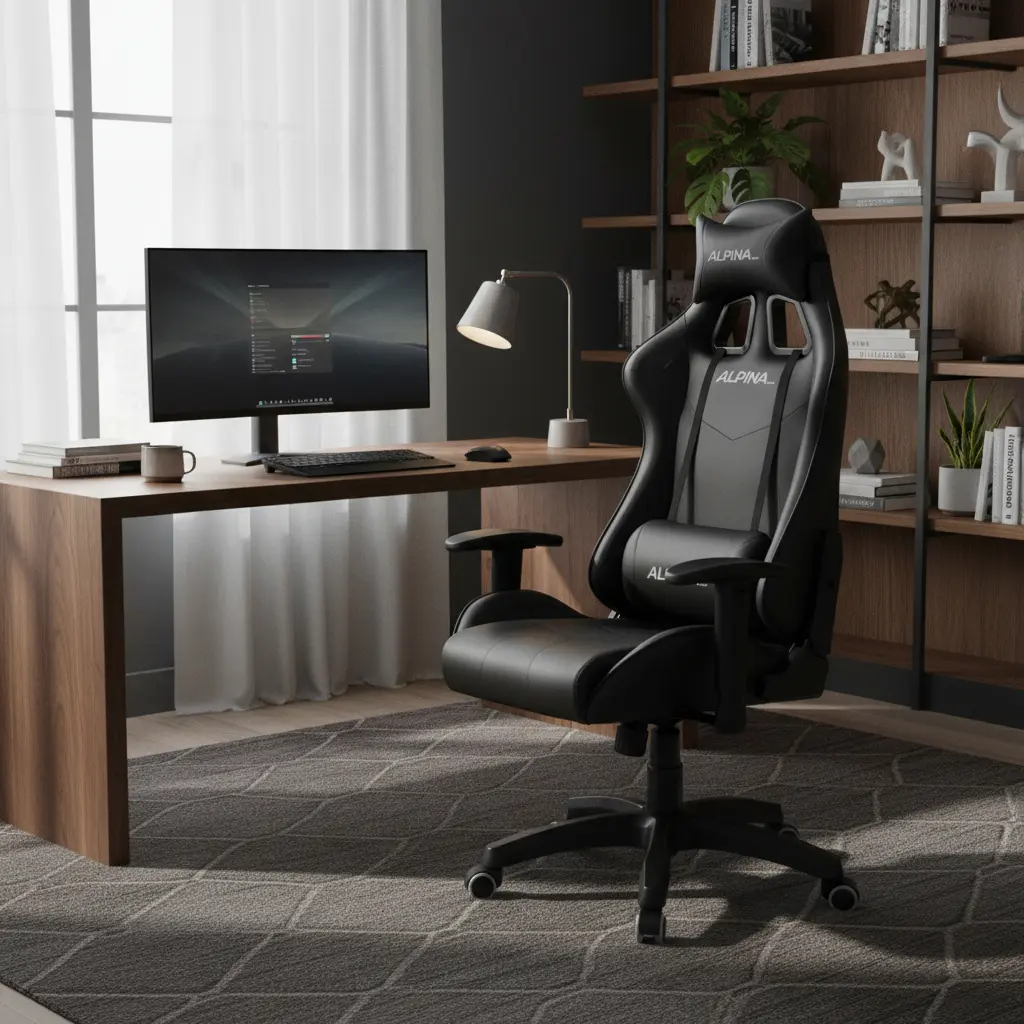Silla Gamer Alpina Ergonomica Giratoria Reclinable Pre Ft055 Color Negro Material del tapizado Cuero sintético
