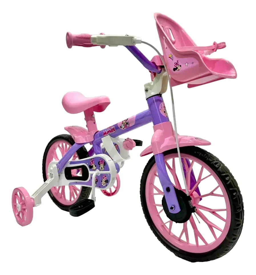 Bicicleta Rodado12 Con Rueditas Personajes De Disney Color Rosa