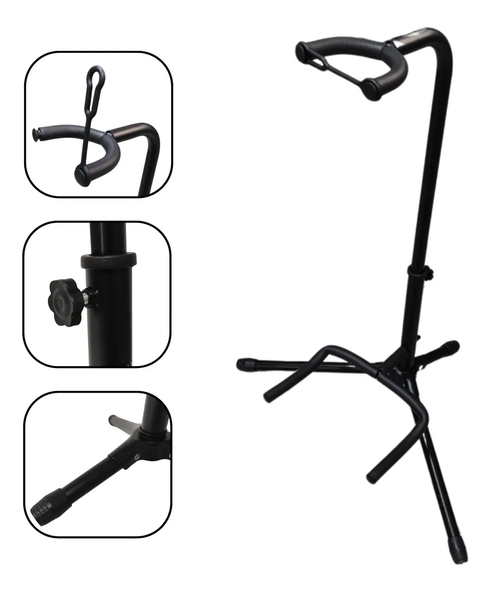 Soporte Pie Guitarra Bajo Parquer Custom con Base y Cuello Color Negro
