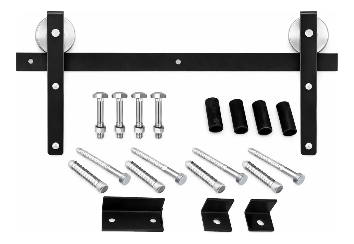 Kit Puerta Granero Corrediza Riel 1.50 Metros Hierro Negro