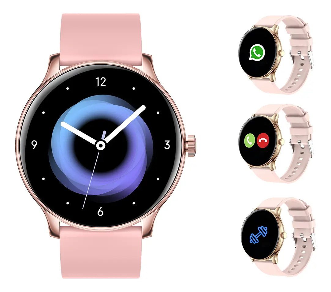 Smartwatch Mujer Rosa Redondo Reloj Inteligente Nictom NT06 Bluetooth Llamadas Whatsapp Deportes Musica Clima Monitoreo de sueño