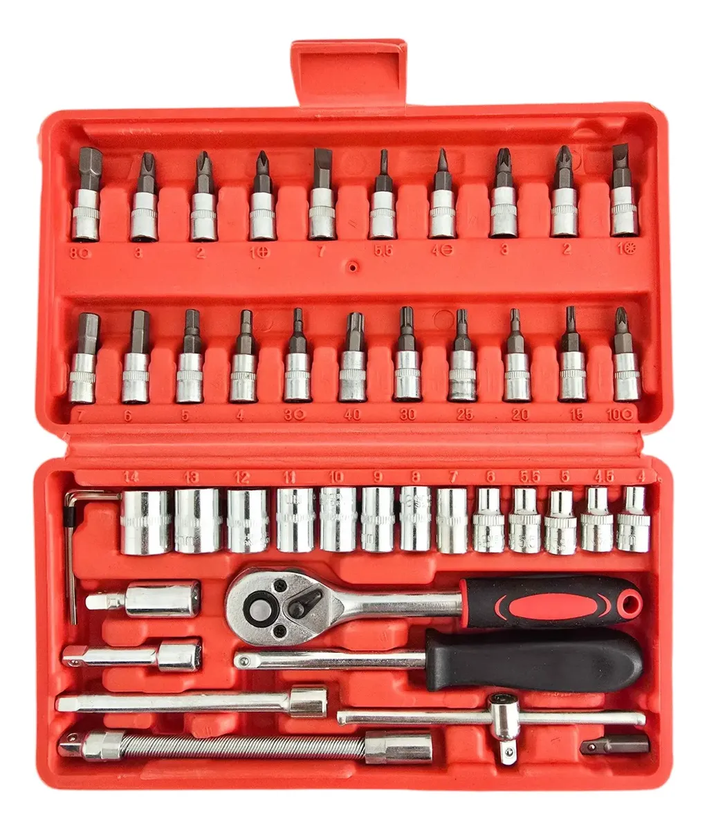 Caja Set Herramientas Juego Llave Tubo Crique Kit 46 Piezas 