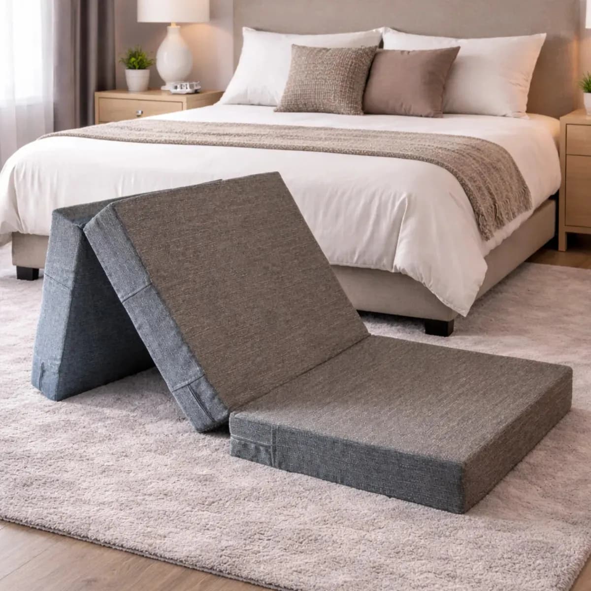Colchón Plegable De Espuma 1 Plaza Catre Hogar Dormitorio Color Gris