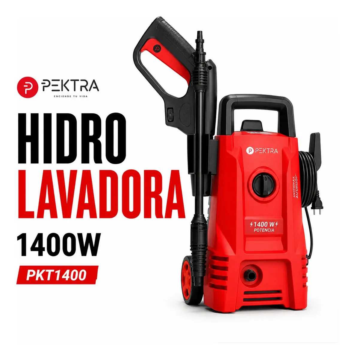 Hidrolavadora 1400w 90bar Pektra Alta Presión Autostop Lanza Color Rojo