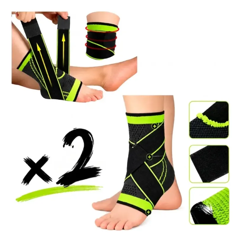 Tobilleras Ajustable Compresion Soporte Esguince Lesiones X2 Negro Y Verde