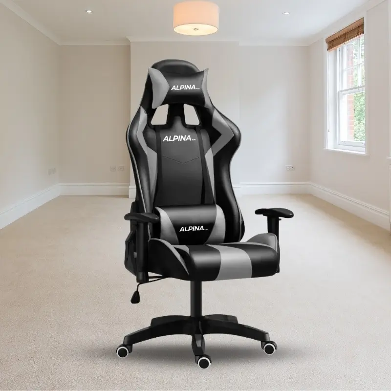 Silla Gamer Alpina Ergonomica Giratoria Reclinable Pre Ft055 Color Negro/Gris Material del tapizado Cuero sintético