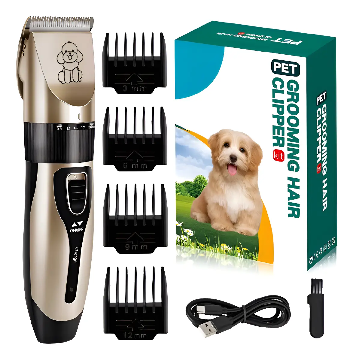 Maquina Corta Pelo Perros Mascotas Con Accesorios Dorada Dorado