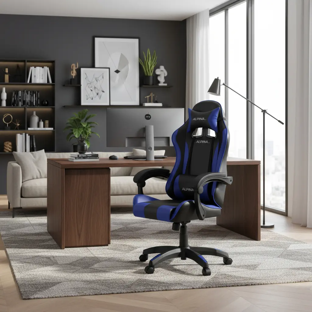 Silla Gamer Alpina Ergonómica Giratoria Reclinable ft-088 Color Negro/Azul Material del tapizado Cuero sintético
