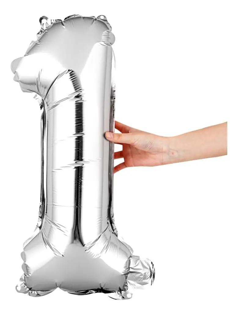Globo Números Metalizados Plata Grande De 32´´ 70cm X1 Unid