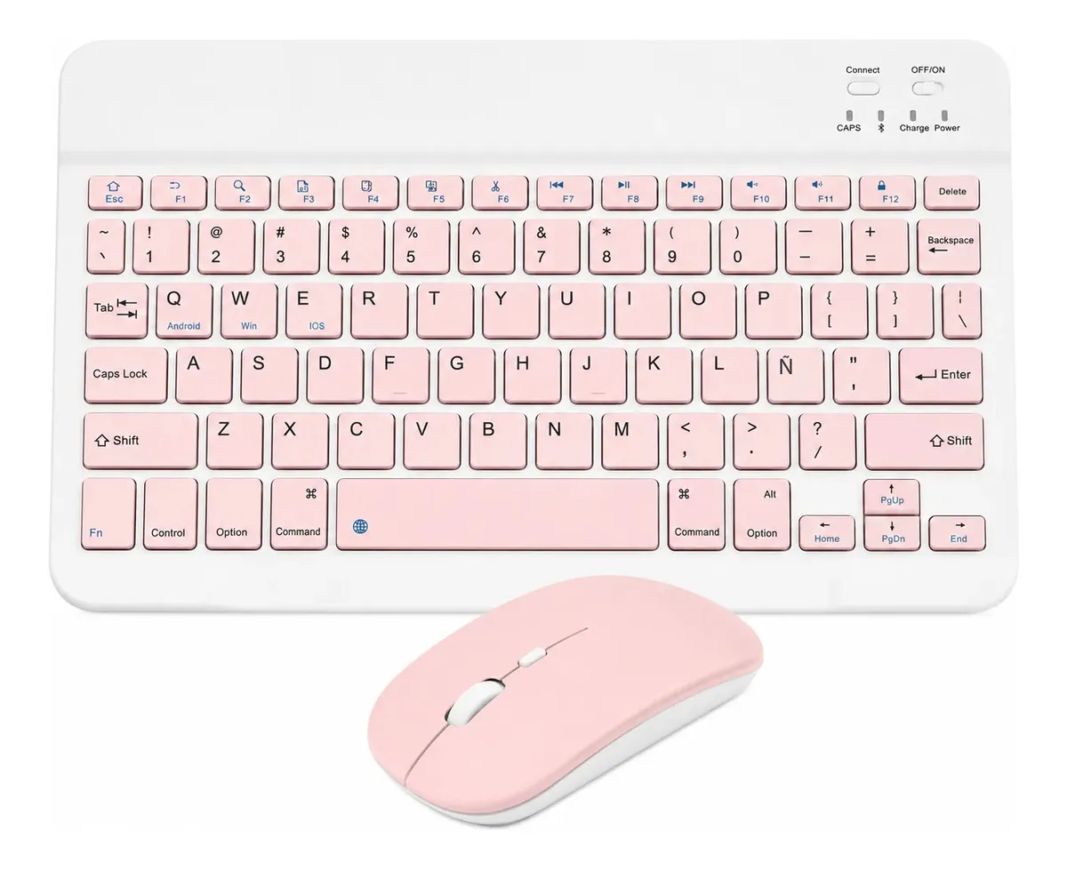Combo Teclado y Mouse Bluetooth Color ROSA - Apto Celular Tablet Notebook Android iOS Mac Windows Kit