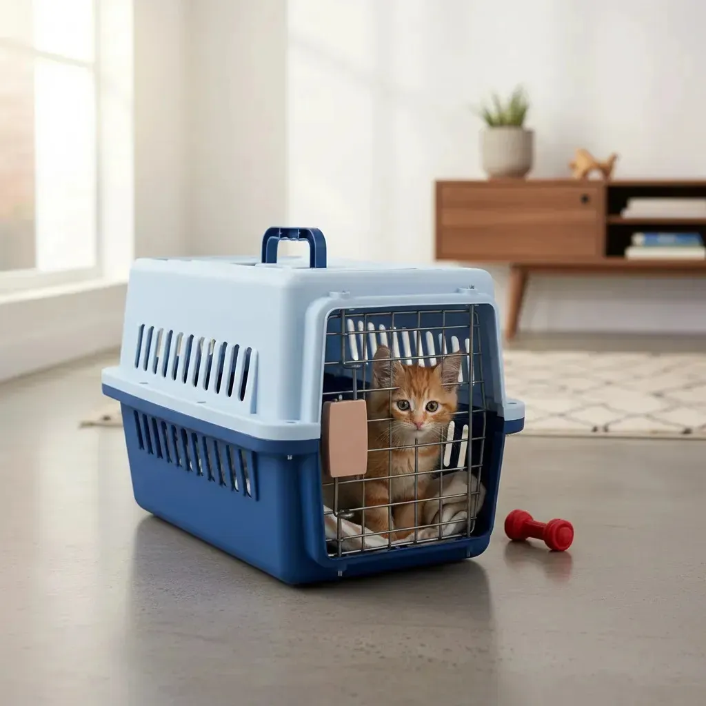 Maleta Transportadora Azul Mediana Rígida Perros Gatos Canil Plástico Resistente Reja Metálica Ventilada Seguridad Viajes Avion Veterinaria Cómoda Liviana Mascotas Pequeñas Transporte Seguro Durable