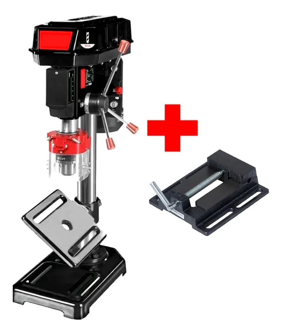 Taladro De Banco Mandril 16mm 500w TiendaNext TB500-16 5 Velocidades + Morsa + Accesorios