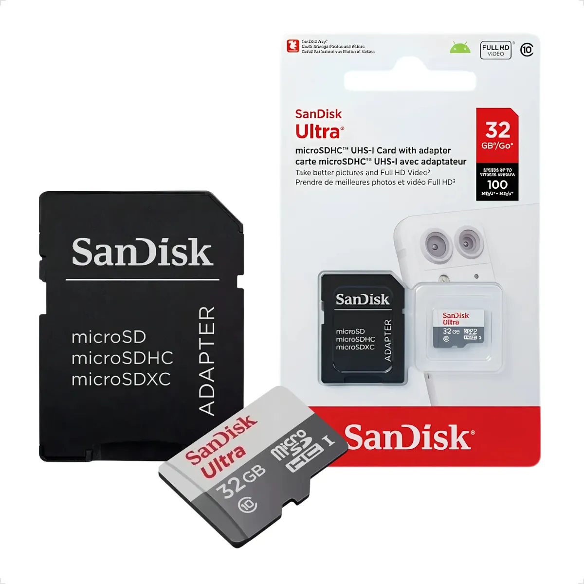 Tarjeta MicroSD Sandisk Ultra de 32 GB Clase 10 con Adaptador SD para Celular y Cámara